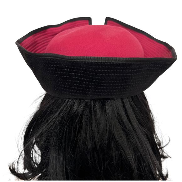 1950s Jaeger London Black Velvet Tilt Cocktail Hat Burgundy 21” Made UK main image 7